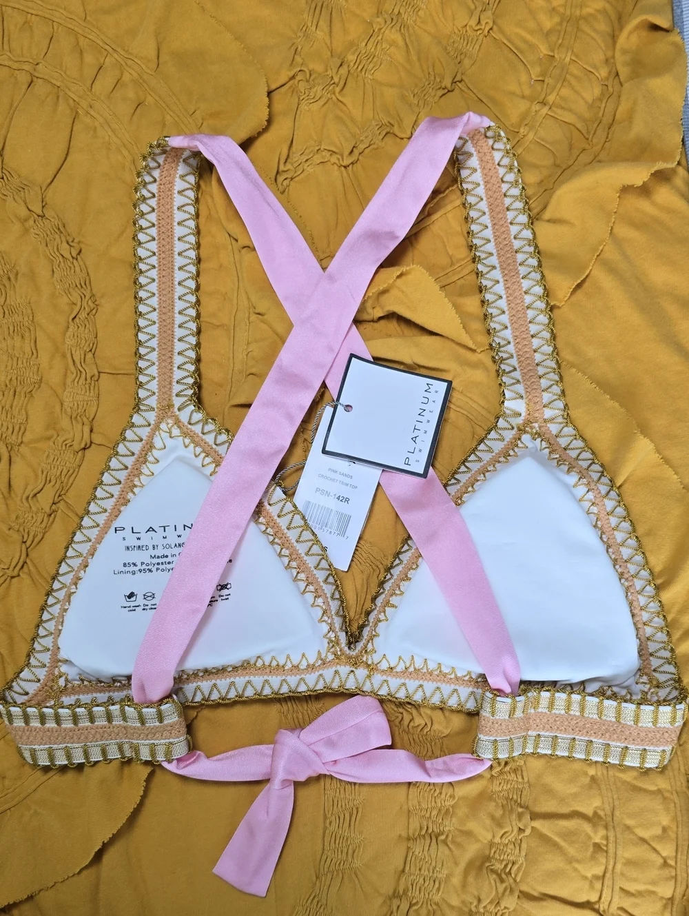 PQ Swim Platinum Pink Sands Crochet Trim Triangle Top Size Small - Picture 6 of 12